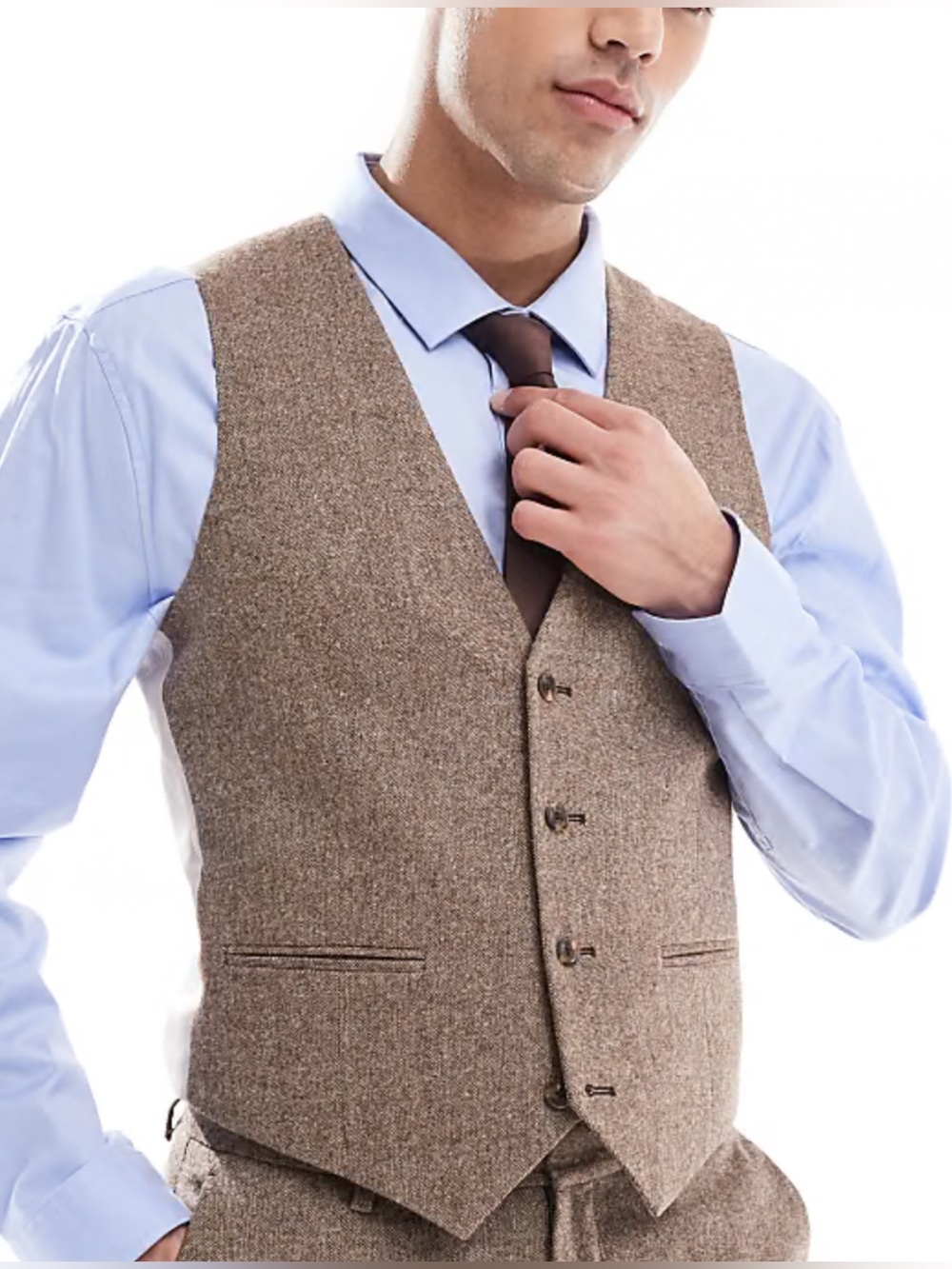 Men's US Polo Assn. Brown Tweed Vest Waistcoat - Classic Formal Vest